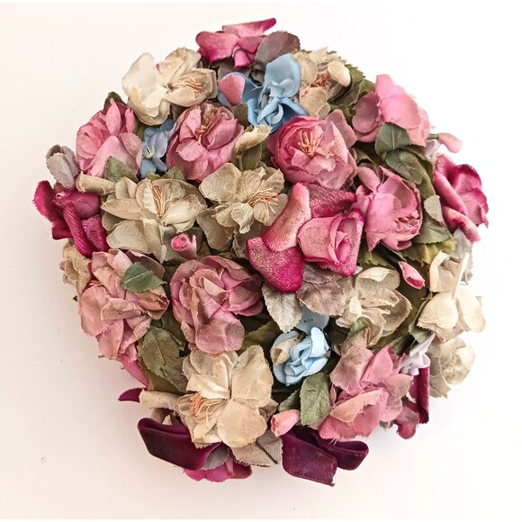 VTG Marche Floral Pillbox Hat Multi Overall 3D Flowers 50-60s Union Made USA - Picture 6 of 9